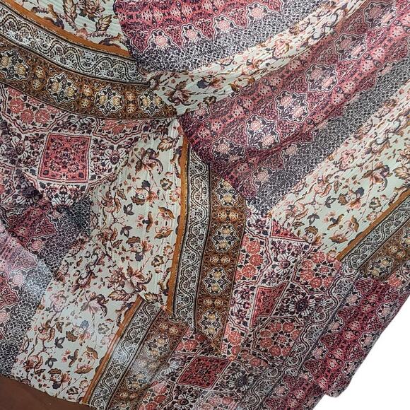 Loft Tan Orange Pink Brown Tiered Ruffle BOHO Maxi Skirt NEW Large - Picture 3 of 5